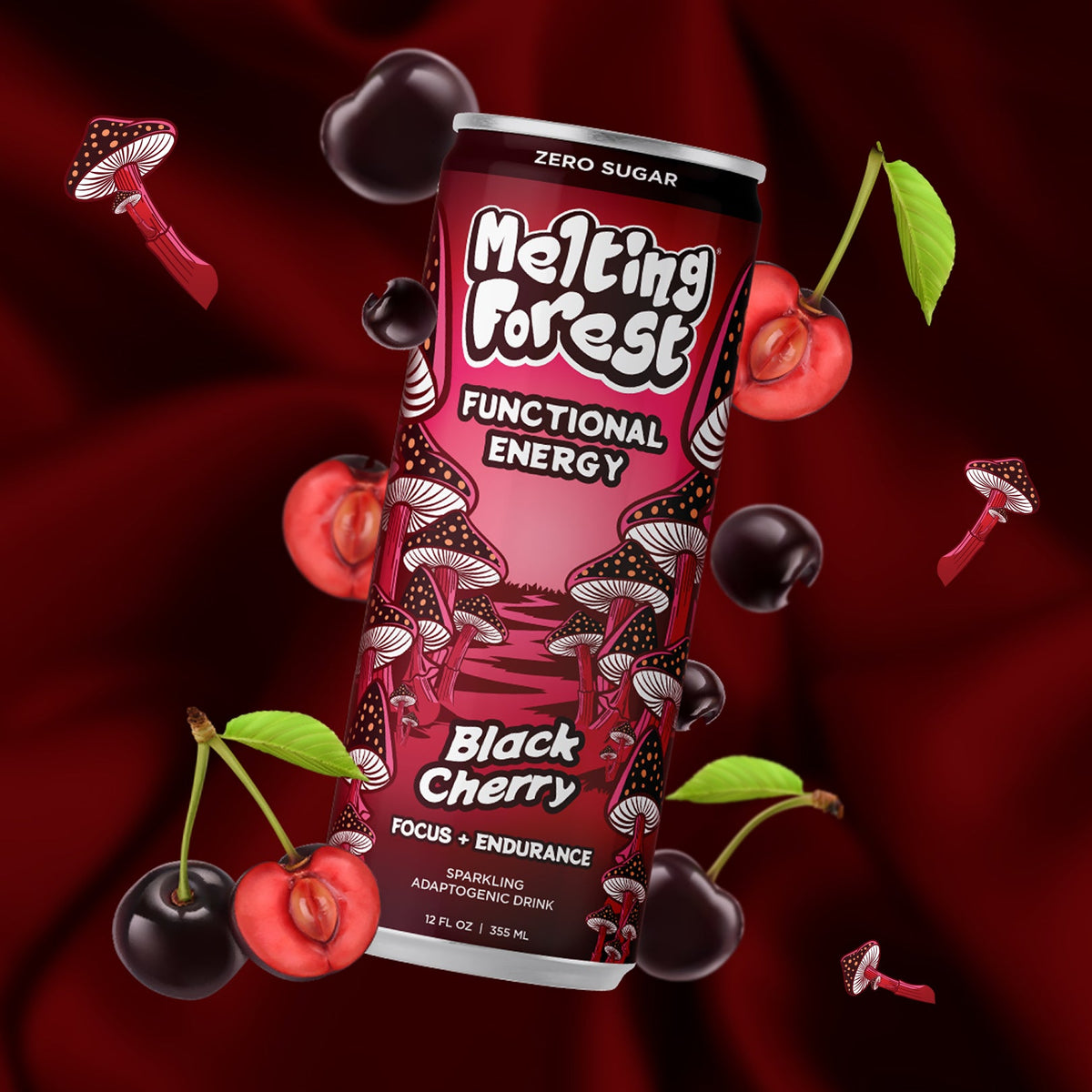 Melting Forest Black Cherry Mushroom Energy Drink | 12-Pack