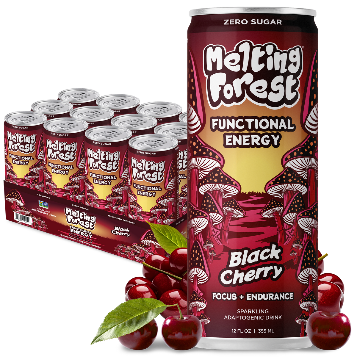 Melting Forest Black Cherry Mushroom Energy Drink | 12-Pack
