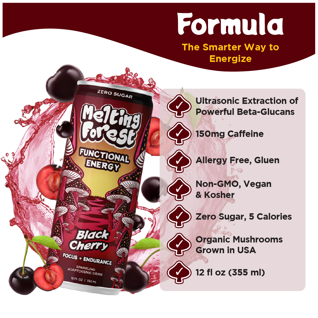 Melting Forest Black Cherry Mushroom Energy Drink | 12-Pack