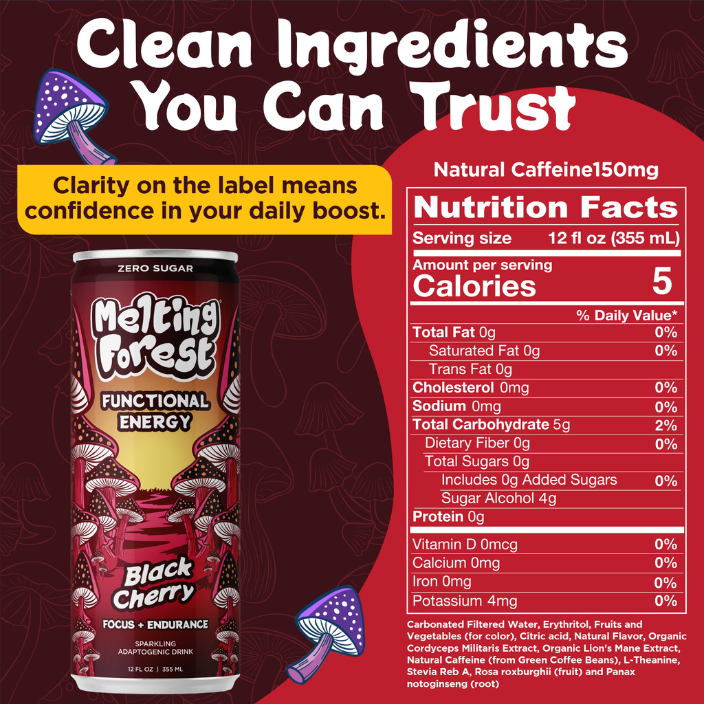 Melting Forest Black Cherry Mushroom Energy Drink | 12-Pack